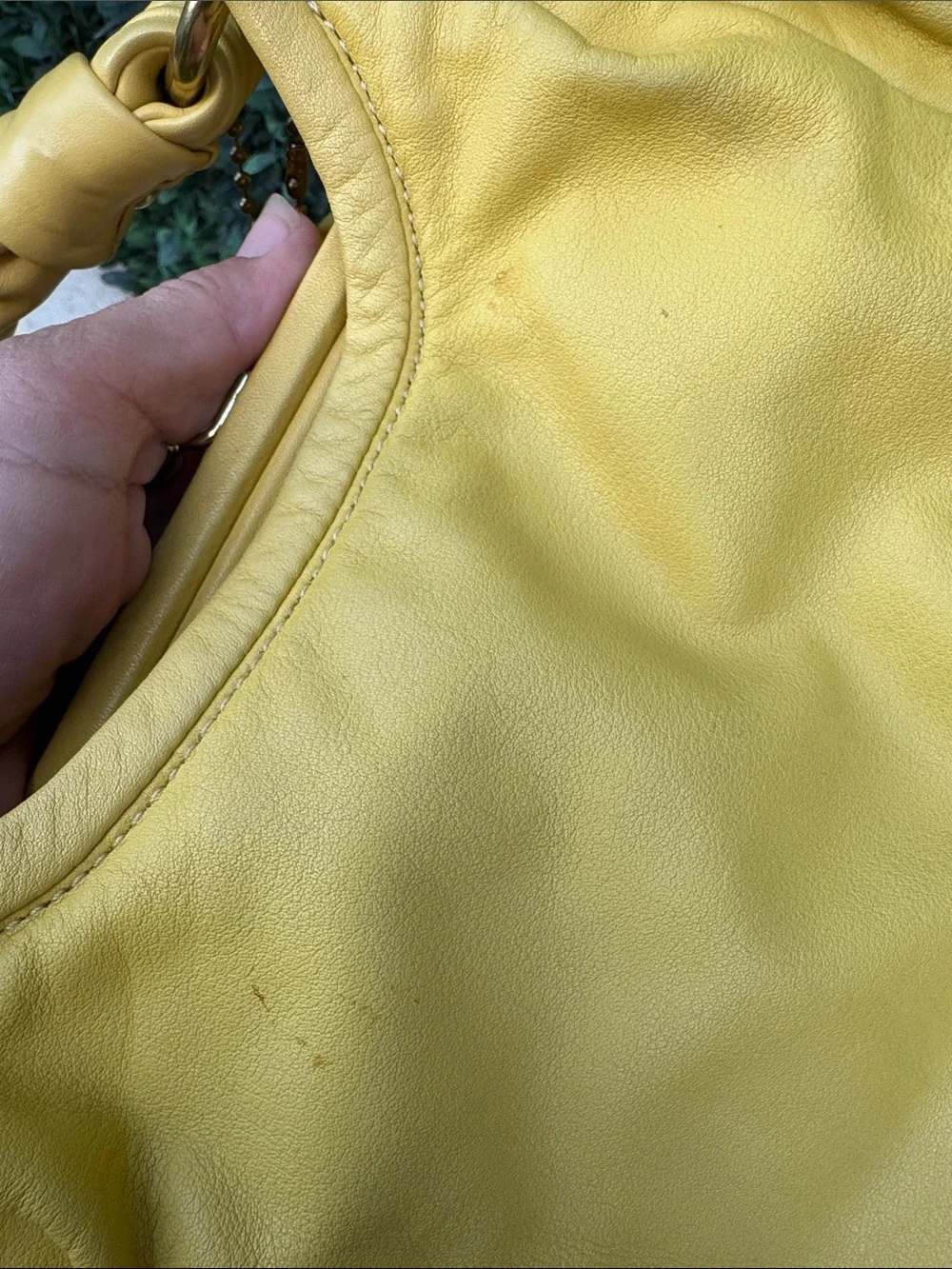 Coach Parker Yellow Leather Shoulder Bag with Kisslock & Gold-Tone Hardware
